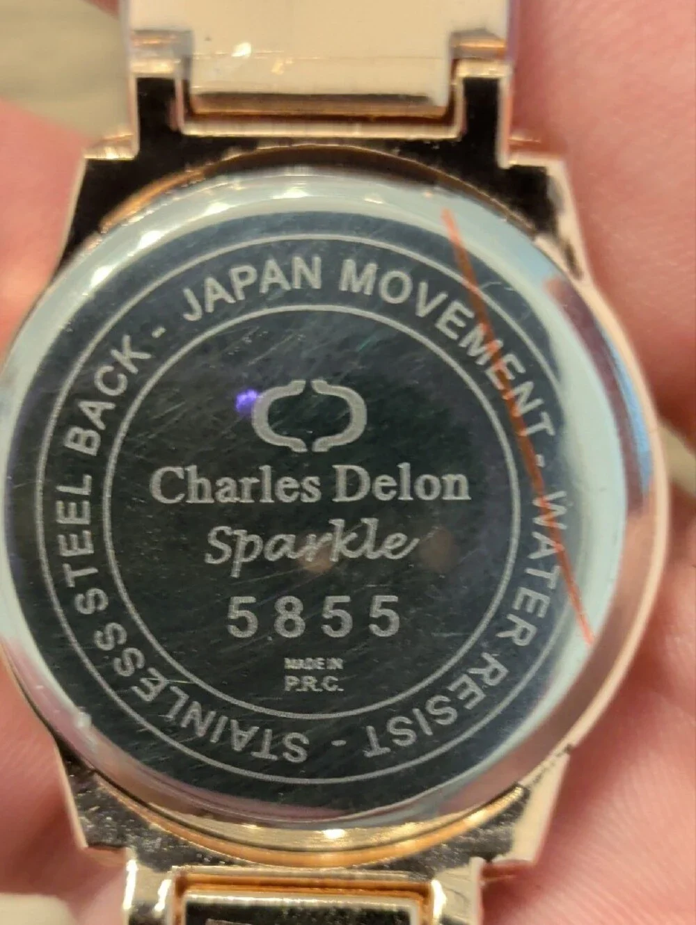 Charles Delon Rose Gold Women's Crystal Accent Watch - Black Dial